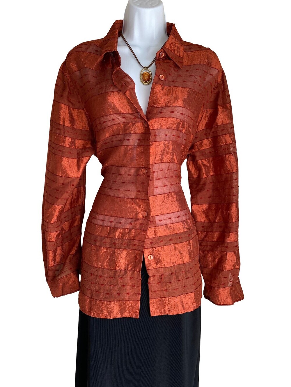 VTG Alfred Dunner Women's Plus Size 16 Rust Orange Button Up Tunic Blouse Fall